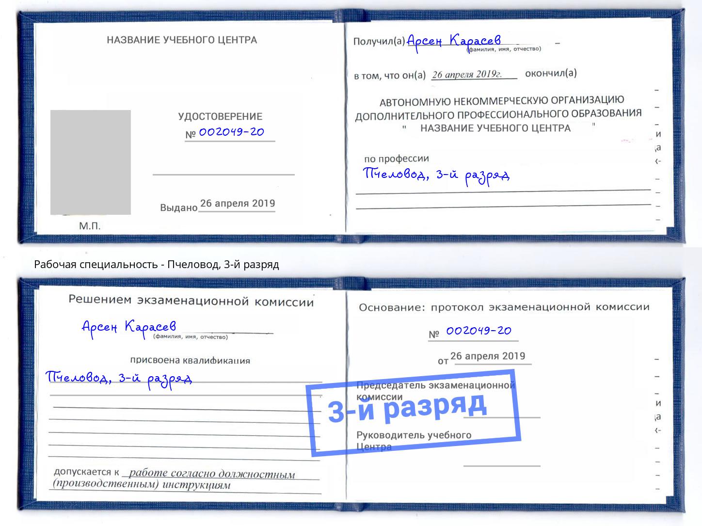 корочка 3-й разряд Пчеловод Киселёвск