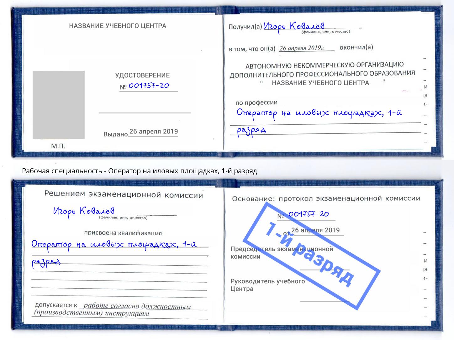 корочка 1-й разряд Оператор на иловых площадках Киселёвск