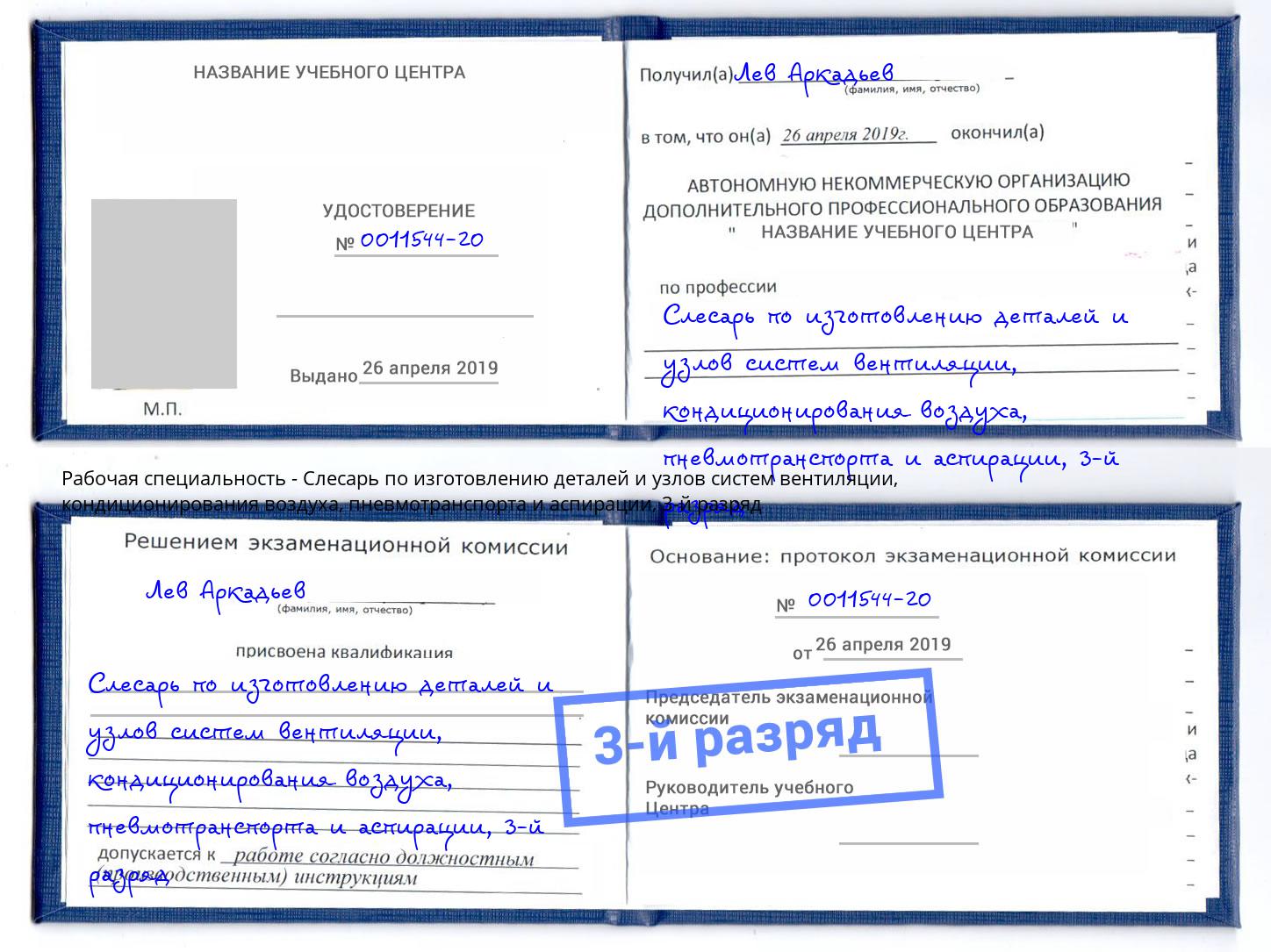 корочка 3-й разряд Слесарь по изготовлению деталей и узлов систем вентиляции, кондиционирования воздуха, пневмотранспорта и аспирации Киселёвск